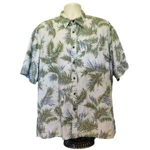 Cooke Street Hawaiian Shirt 2XL Gray Green Tropical Leaves Short Sleeve Cotton